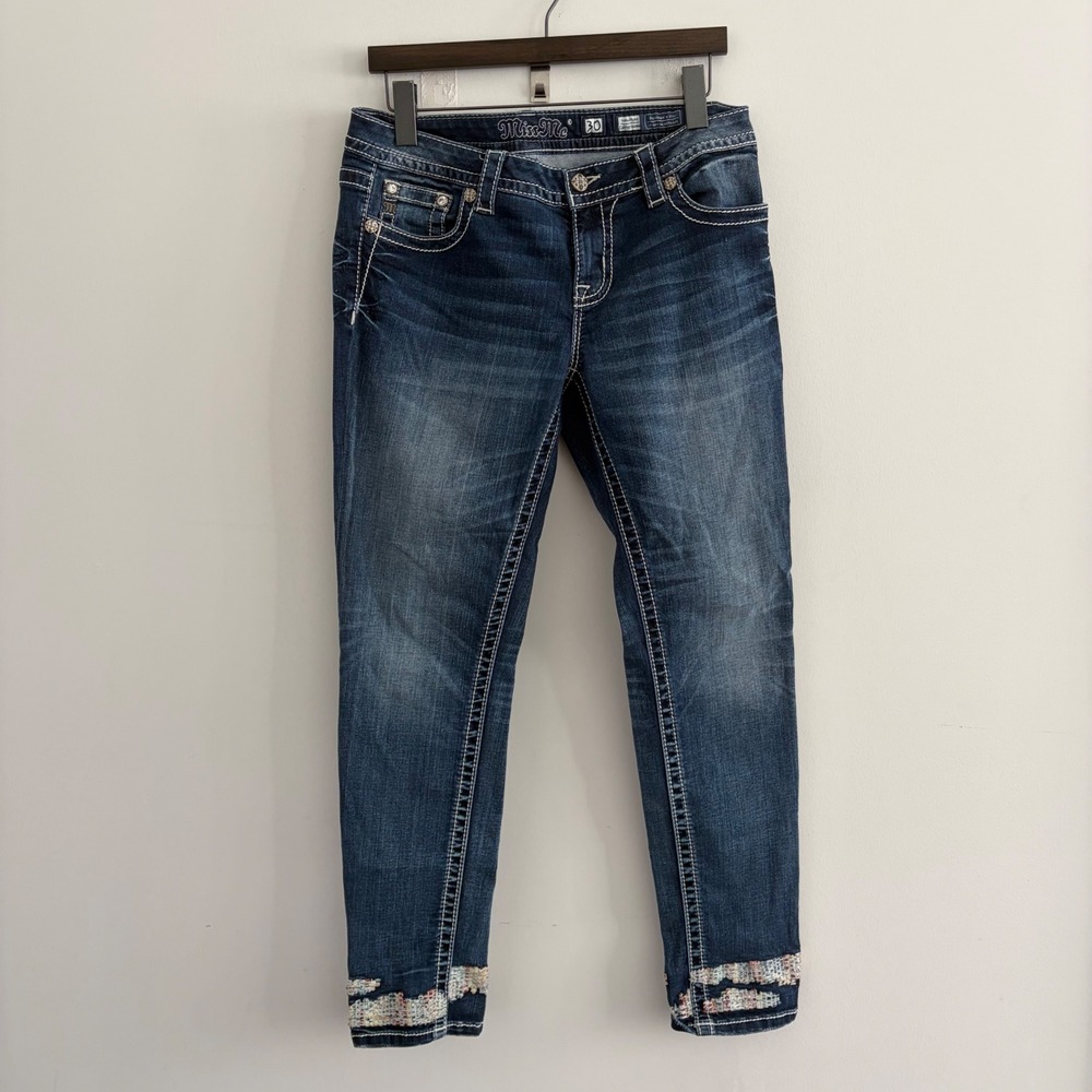 Miss Me Signature Cuffed Skinny Jeans Blue Denim Size 30 JP7319S